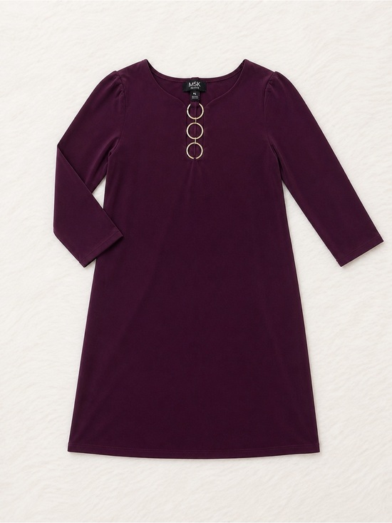 MSK Dresses & Skirts - MSK Petite Burgundy Shift Dress PS Gold Ring Detail Cocktail Career Chic Dress